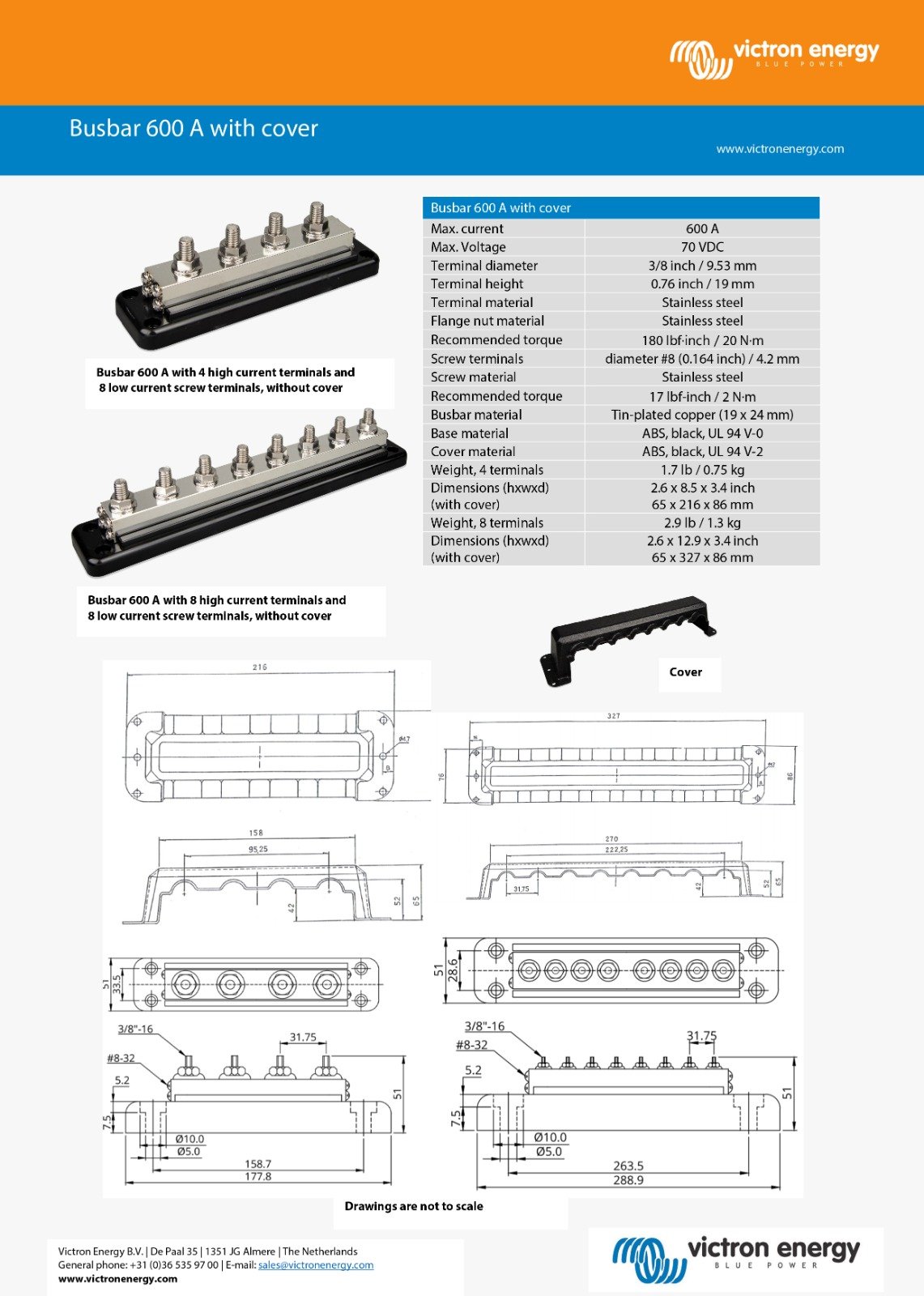 Busbar 600A 4P + cover