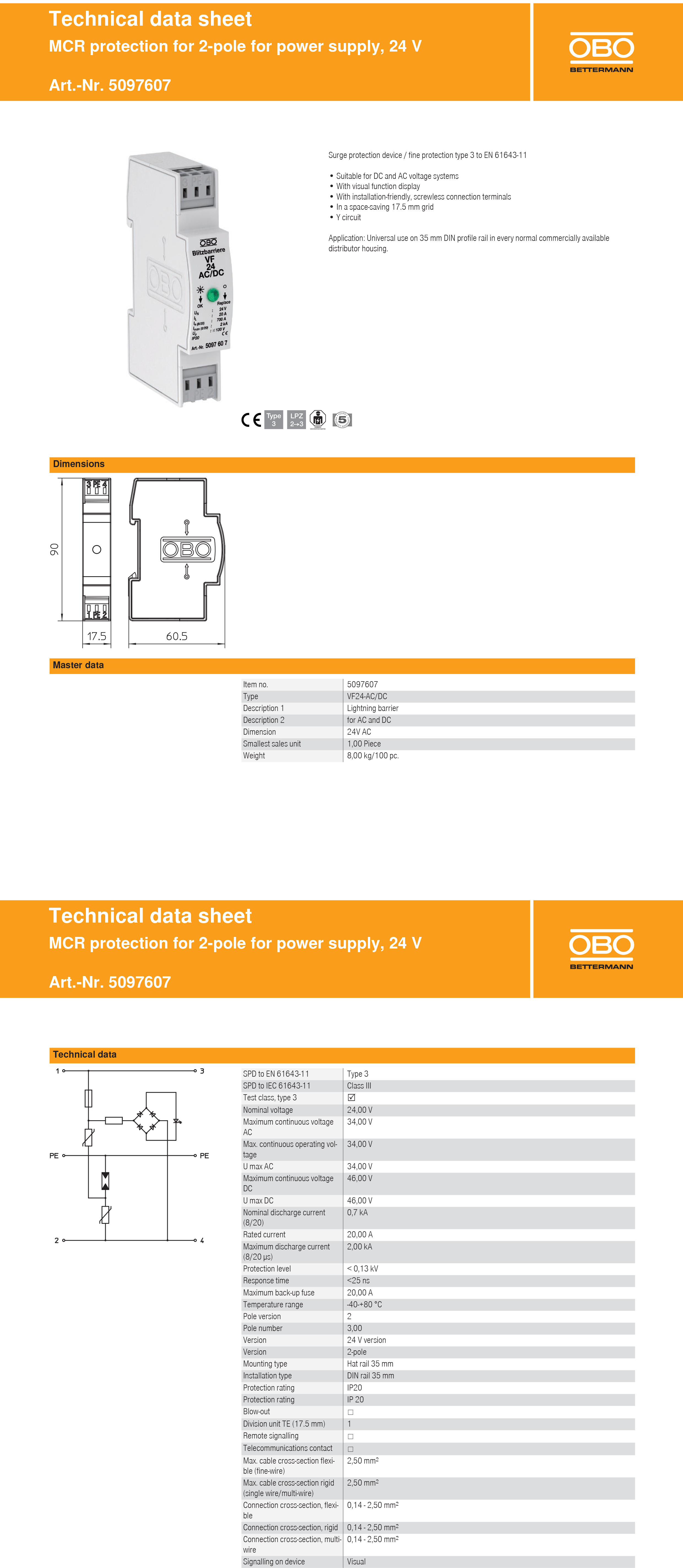 Tip 3 Parafudr ; AC ve DC ; VF24-AC/DC; (24V AC) 5097607