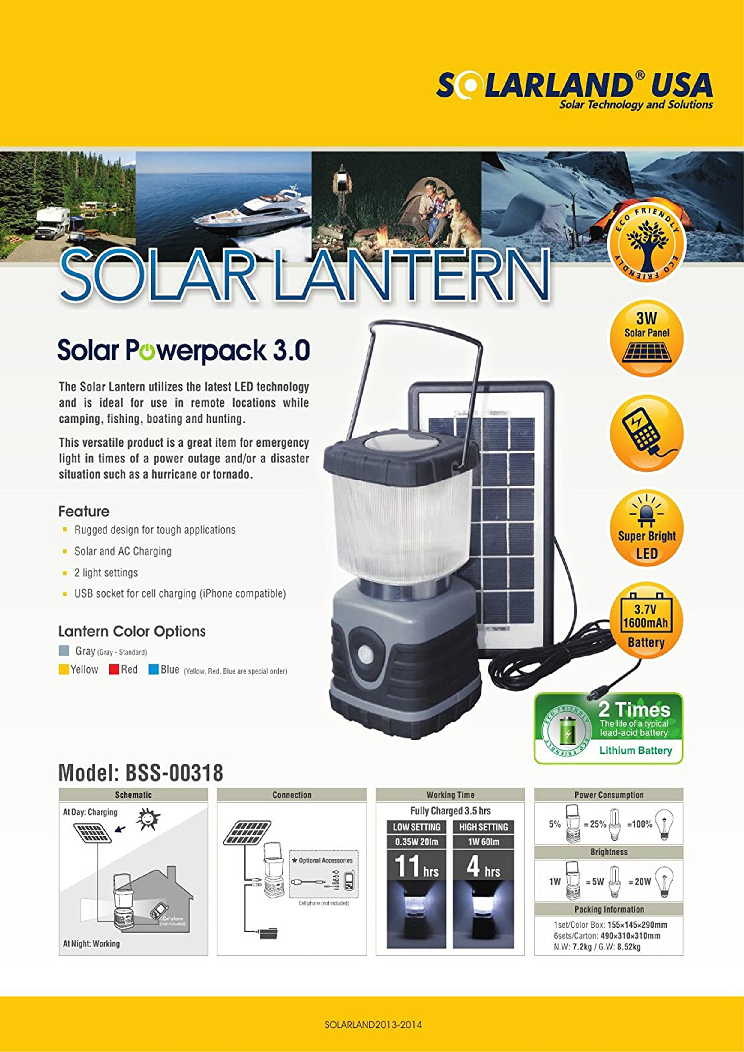 Solarland 3w Güneş Paneli LED Kamp ve Acil Durum Feneri