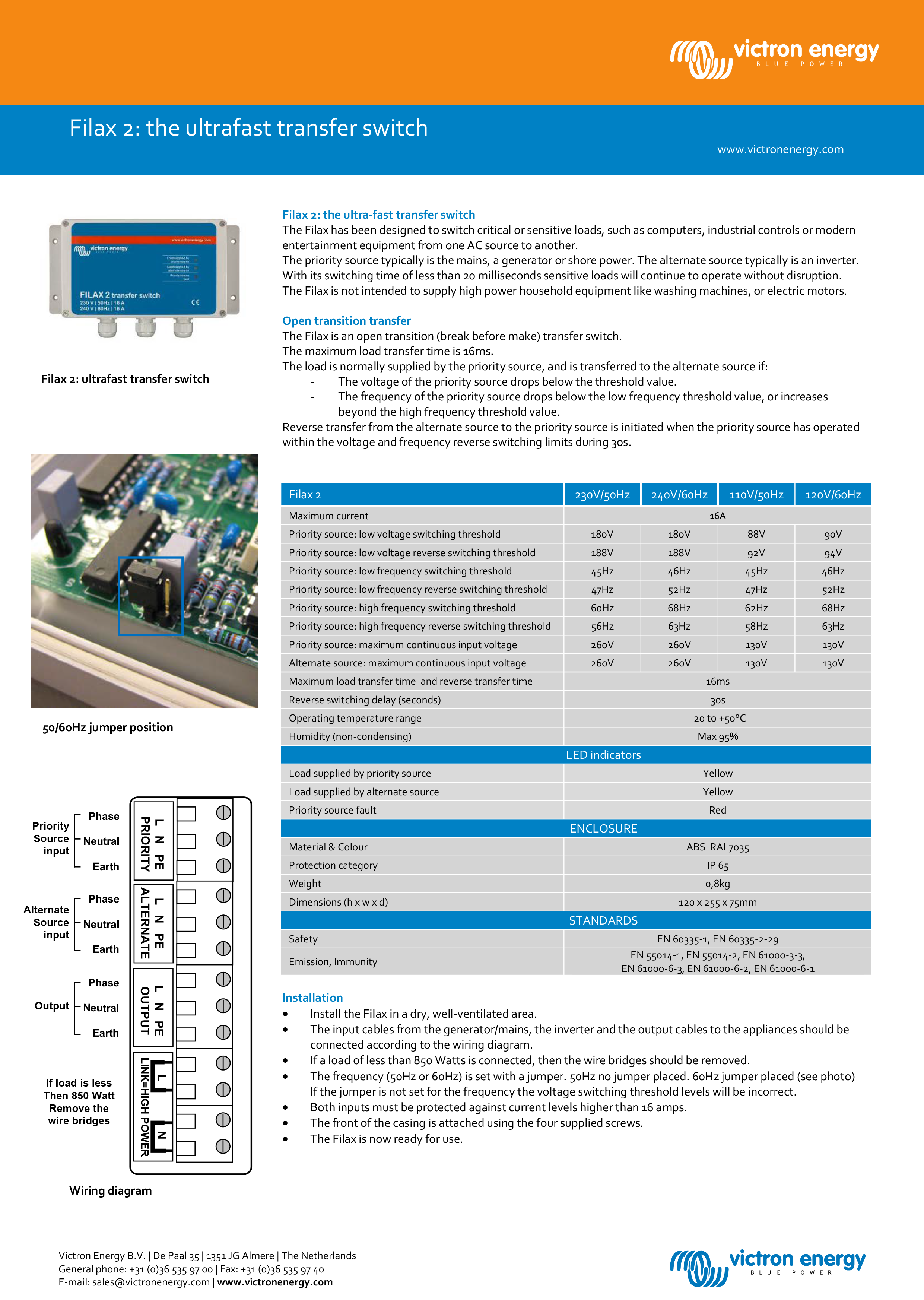 Victron Filax-2 230V/50Hz-240V/60Hz Automatic Transfer Switch