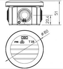 Sıva üstü Buat ,Gri ,HalogenFree ,IP65 ,IK08 ,T 25; (Ø80x51) - 2007029