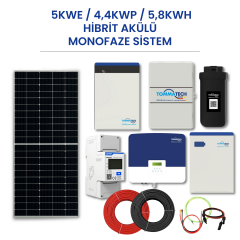 5kWe / 4.4kWp / 5.8kWh Hibrit Akülü Monofaze Solar Paket Sistem