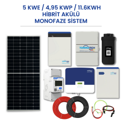 5kWe / 4.95kWp / 11.6kWh Hibrit Akülü Monofaze Solar Paket Sistem