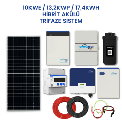 10kWe / 13.2kWp / 17.4kWh Hibrit Akülü Trifaze Solar Paket Sistem